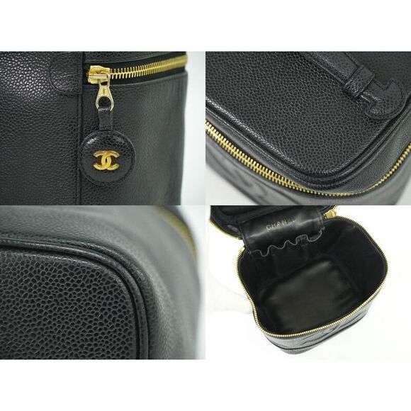 Authentic Chanel Coco Mark Vanity Bag Handbag Cosmetic Pouch Caviar Skin - Picture 7 of 9